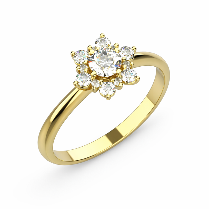 Halo prsten s přírodními diamanty ze žlutého zlata
