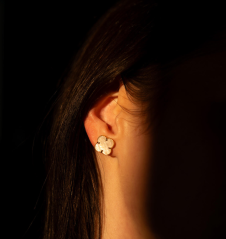 Zlaté náušnice Čtyřlístek s perletí 2,40g