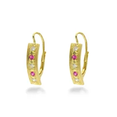 Zlaté náušnice s čirými zirkony a červenými kameny 2,78g