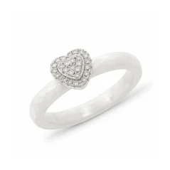 Keramický prsten s stříbrným motivem srdce zdobený zirkony