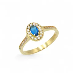 Zlatý prsten se safírem a zirkony 1,70g