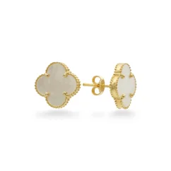 Zlaté náušnice Čtyřlístek s perletí 2,40g