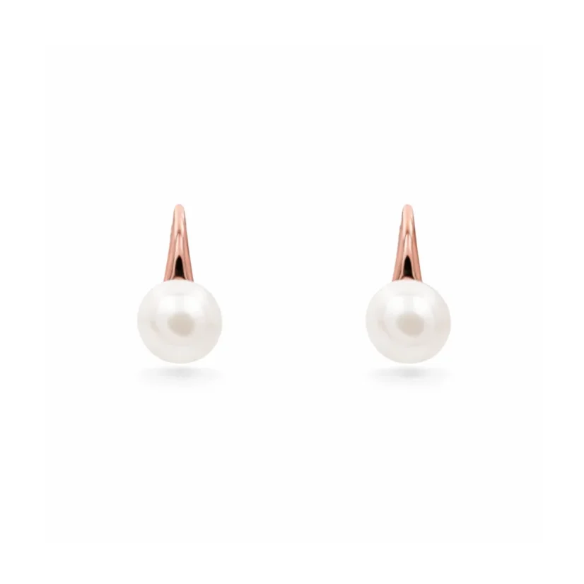 Stříbrné patentové náušnice s perlou rose gold