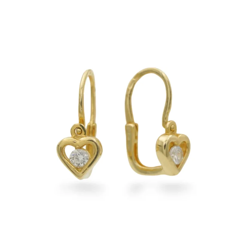 Dětské zlaté náušnice srdíčka se zirkony 1,37g