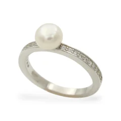 Pozlacený stříbrný prsten s perlou a zirkony