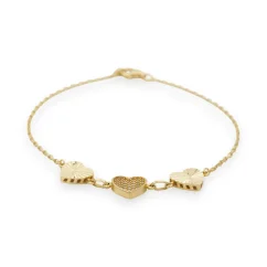 Zlatý náramek se srdíčky s kamínky 18-19cm 2,49g