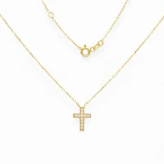 Zlatý náhrdelník s křížkem zdobený zirkony 43 - 45cm