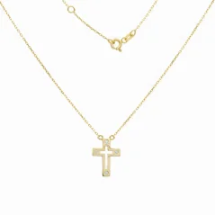 Zlatý náhrdelník s křížkem a zirkony 43 - 45 cm