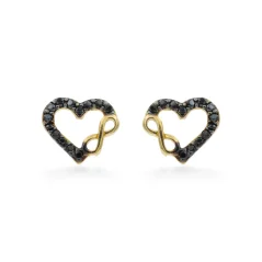 Zlaté náušnice s motivem nekonečna s černými zirkony 1,07g