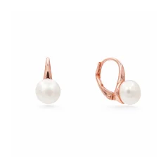 Stříbrné patentové náušnice s perlou rose gold