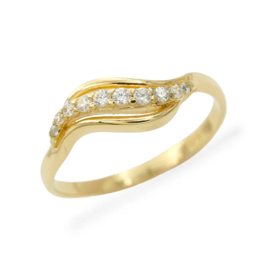 Zlatý prsten ve tvaru vlnky se zirkony 1,90g