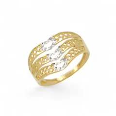 Zlatý prsten kombinovaný trojitý se Srdíčky