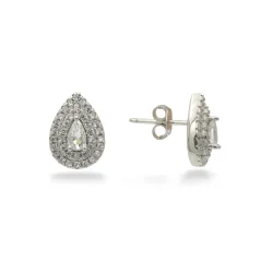 Stříbrné náušnice ve tvaru kapky s čirými zirkony