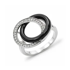 Výrazný stříbrný prsten s keramikou a zirkony