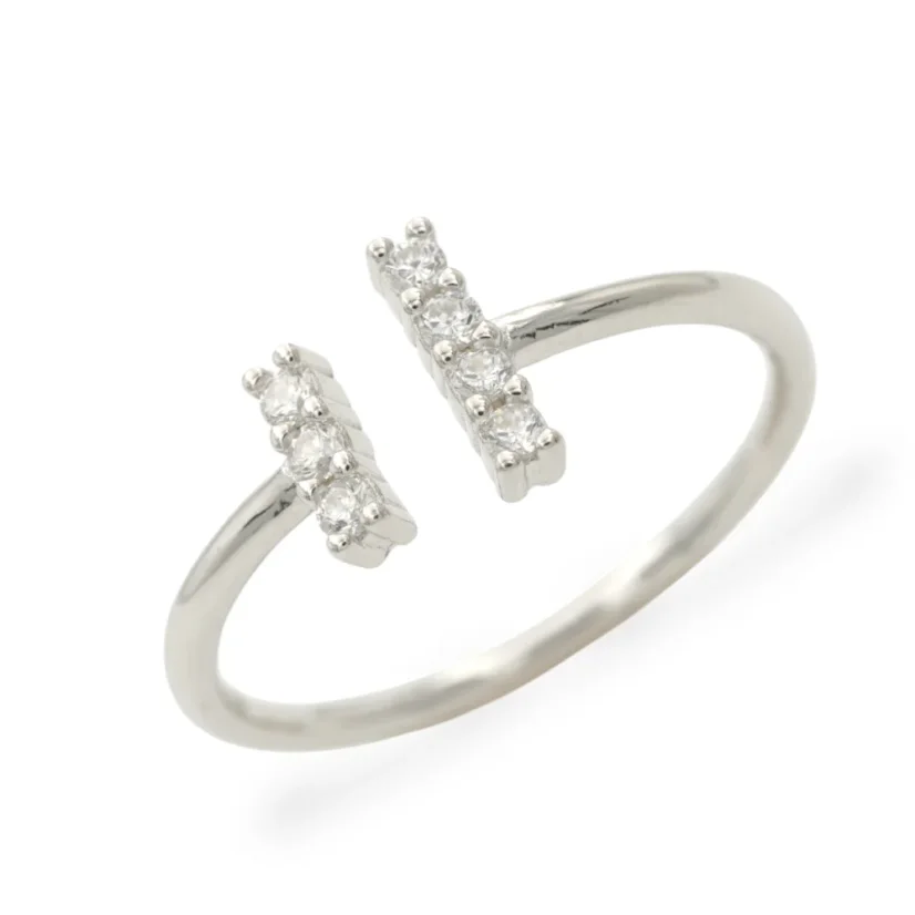Minimalistický stříbrný otevřený prsten s čirými zirkony - Velikost: 56