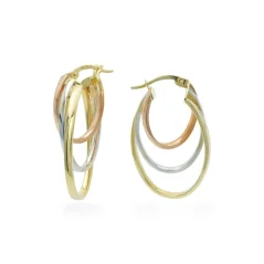 Zlaté oválné trojité náušnice z kombinovaného zlata