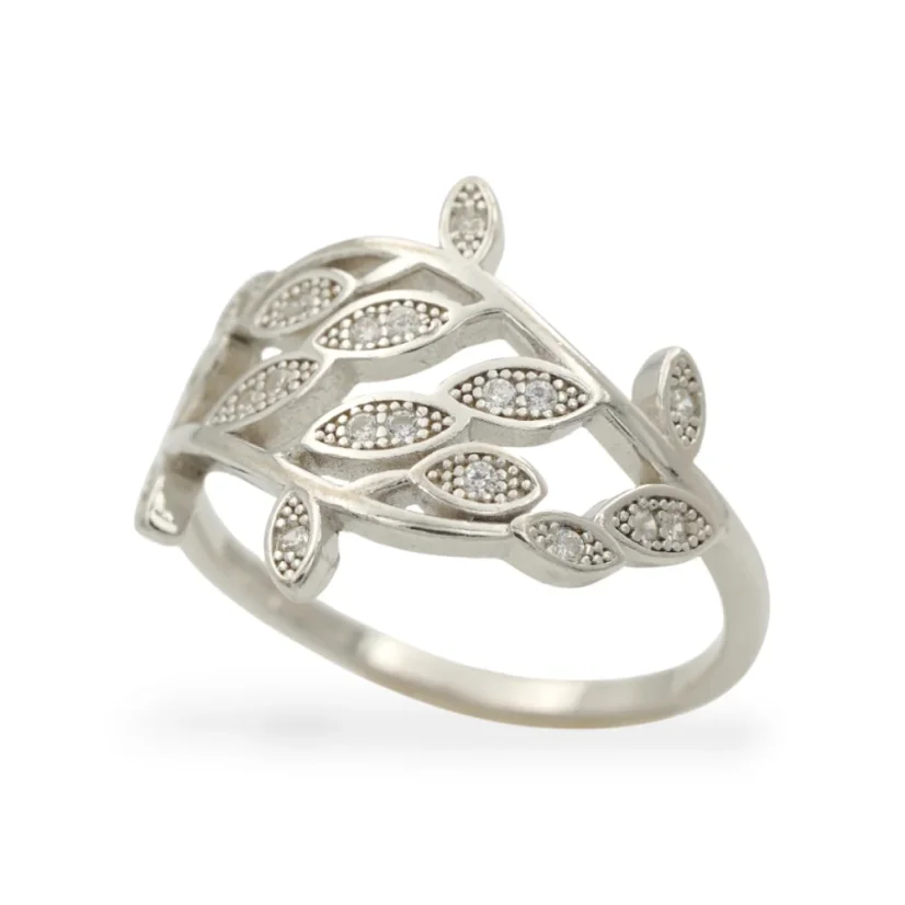 Stříbrný prsten se zirkony s lístečky