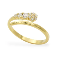 Stříbrný pozlacený otevřený prsten se zirkony