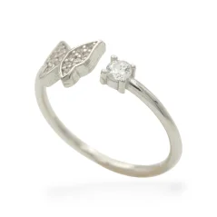 Stříbrný otevřený prsten s motýlem a zirkony