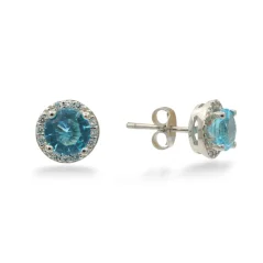 Stříbrné puzetové náušnice s modrými zirkony