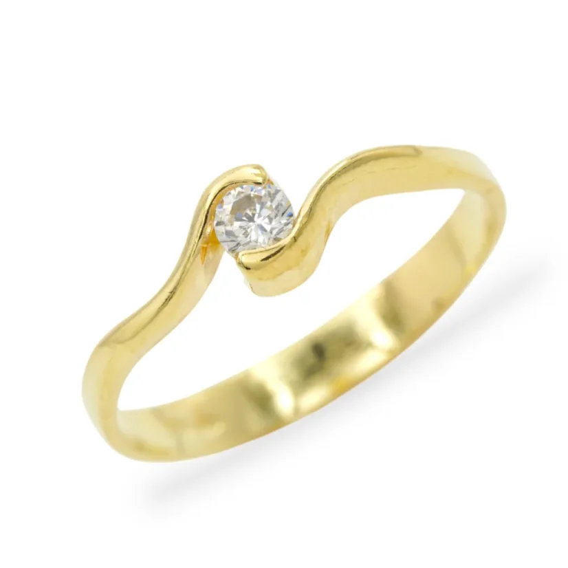 Zásnubní stříbrný pozlacený prsten se zirkonem - Velikost: 53