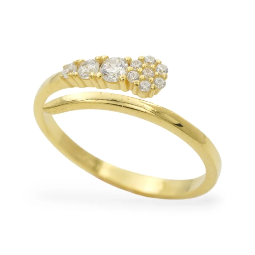 Stříbrný pozlacený otevřený prsten se zirkony