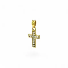 Zlatý přívěsek Křížek s bílými kamínky 1,23g