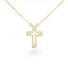 Zlatý náhrdelník s křížkem a zirkony 43 - 45 cm