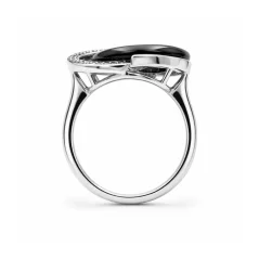 Výrazný stříbrný prsten s keramikou a zirkony