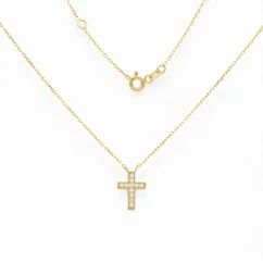 Zlatý náhrdelník s křížkem zdobený zirkony 43 - 45cm