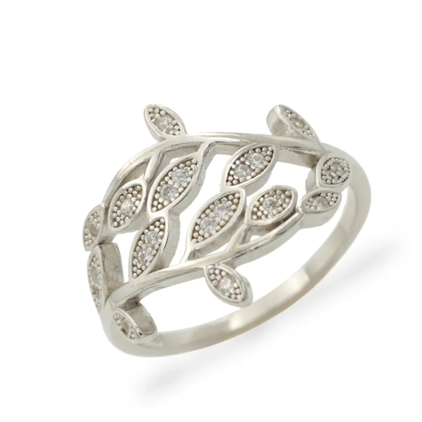 Stříbrný prsten se zirkony s lístečky