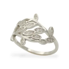 Stříbrný prsten se zirkony s lístečky