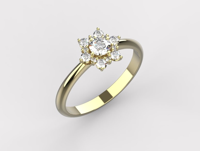 Halo prsten s přírodními diamanty ze žlutého zlata