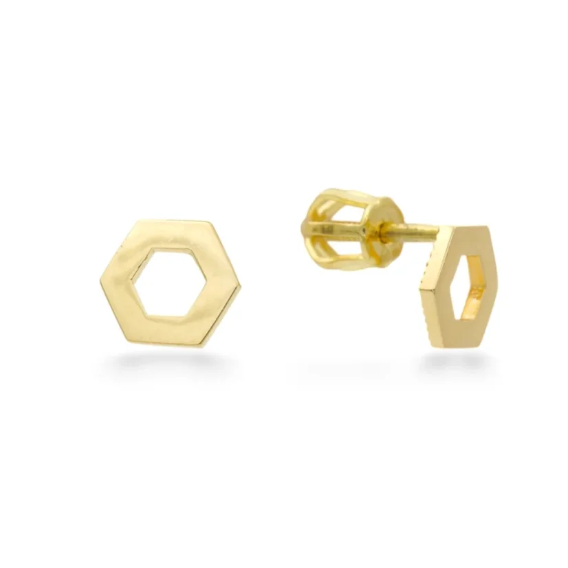 Moderní zlaté peckové náušnice Hex 1,19g