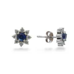 Stříbrné náušnice květinové s modrými zirkony