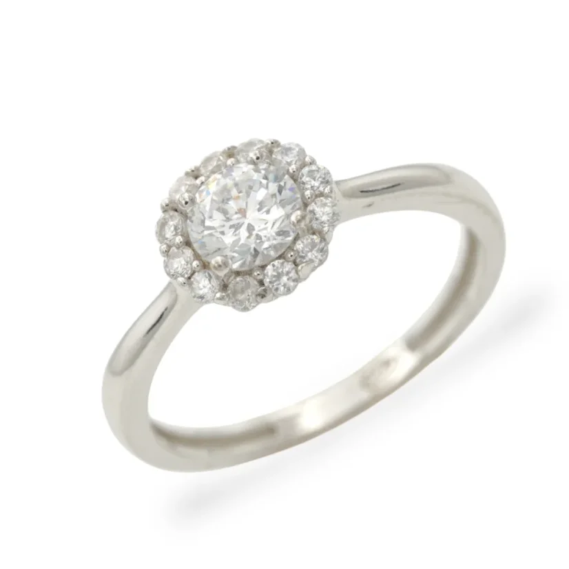 Stříbrný zásnubní prsten halo s čirými zirkony