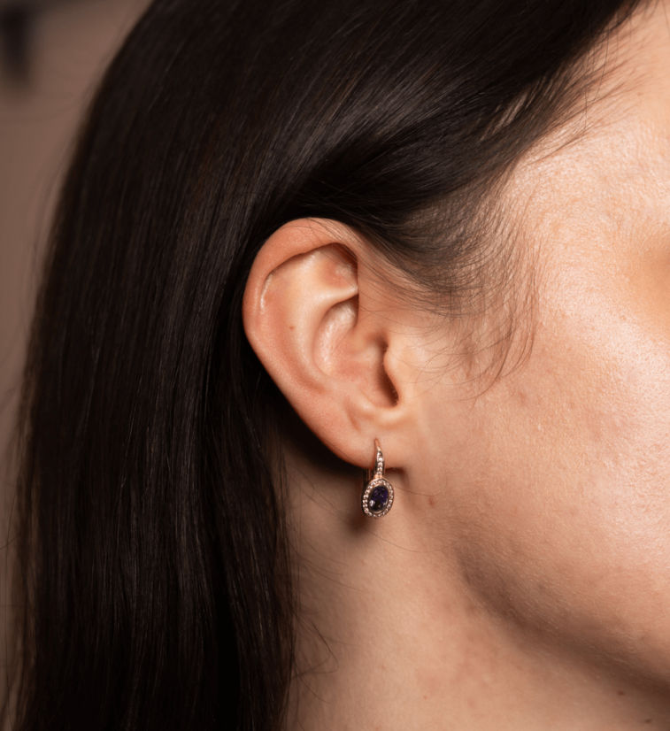 Zlaté náušnice s ametystem 3,06g