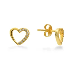 Pozlacené peckové náušnice ze stříbra srdíčka se zirkony