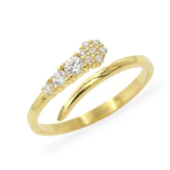 Stříbrný pozlacený otevřený prsten se zirkony