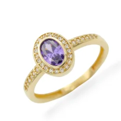 Zlatý prsten s Ametystem a zirkony