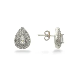 Stříbrné náušnice ve tvaru kapky s čirými zirkony