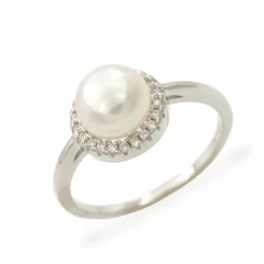 Stříbrný prsten s perlou a zirkony