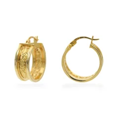 Zlaté náušnice Kruhy 1,6 cm široké s reliéfem 3,99g