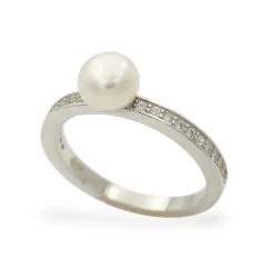 Pozlacený stříbrný prsten s perlou a zirkony