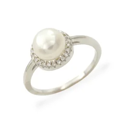 Stříbrný prsten s perlou a zirkony