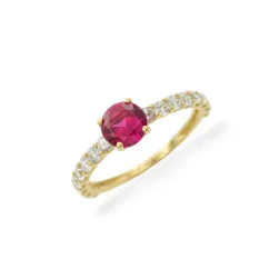 Zlatý prsten s rubínem a zirkony
