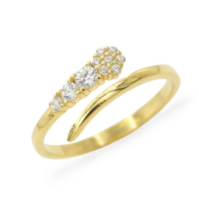 Stříbrný pozlacený otevřený prsten se zirkony