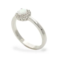 Stříbrný prsten s opálem a zirkony