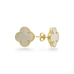 Zlaté náušnice Čtyřlístek s perletí 2,40g