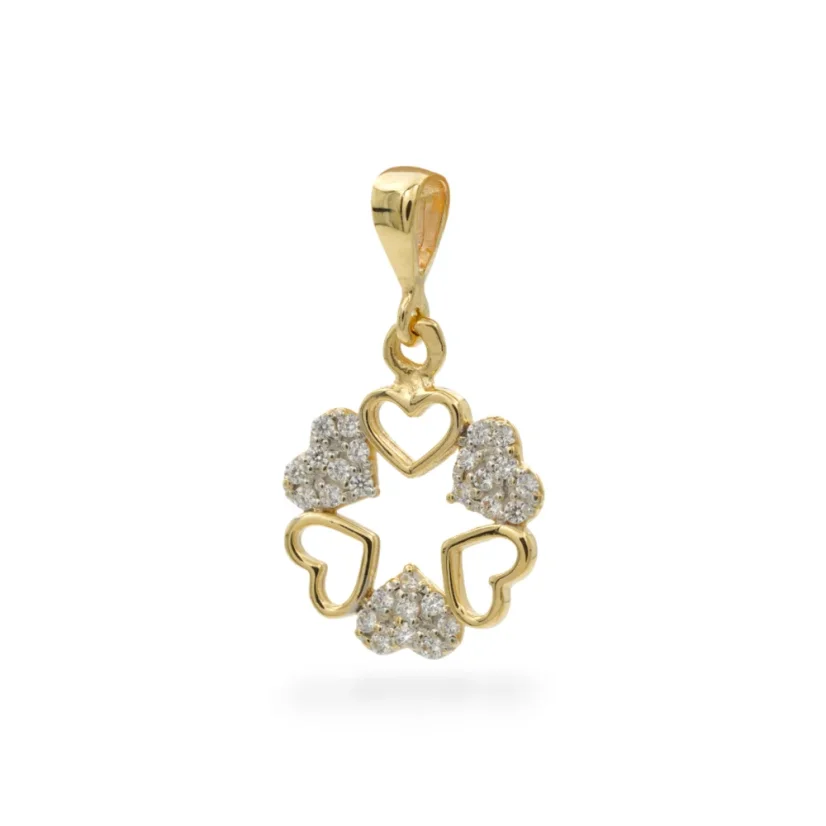 Zlatý přívěsek srdíčka s čirými zirkony 1,32g